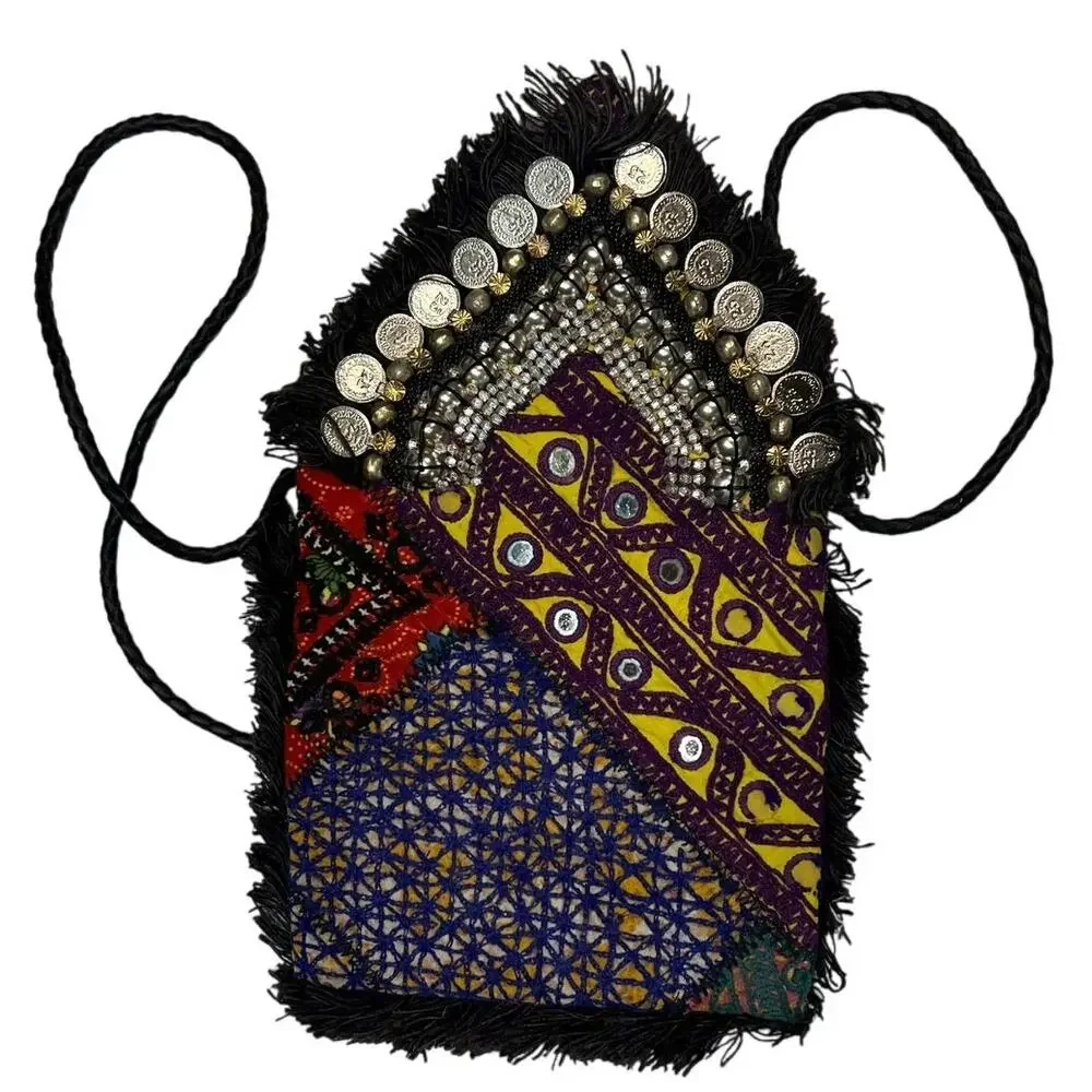 Vipul shah Bohemian Black & Silver Crossbody bag Beadwork & Coin Embellishments